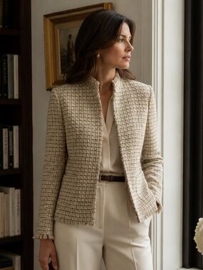 90s Vintage Daniele O by Tahari Levine 
Wool Blend Fringe Tweed Blazer
Size 14